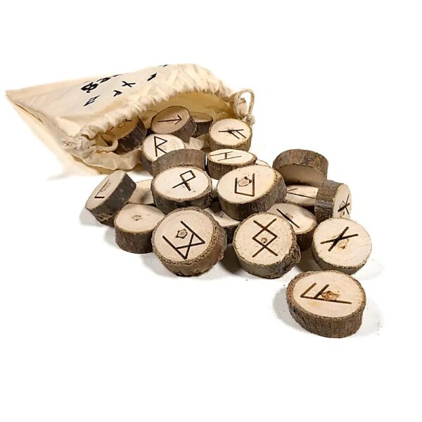 Hölzernes Runen Orakel Spiel im Baumwollbeutel -- 45g