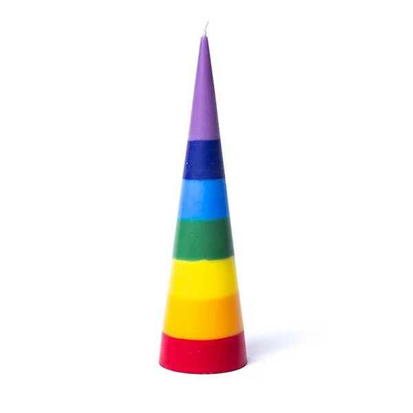 Kegelkerze Regenbogen unparfümiert -- 21x6cm