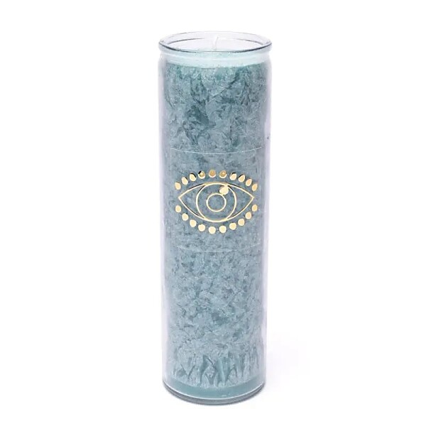Kerze Stearin Auge der Vorsehung aquamarin unparfümiert -- 21x6.5 cm