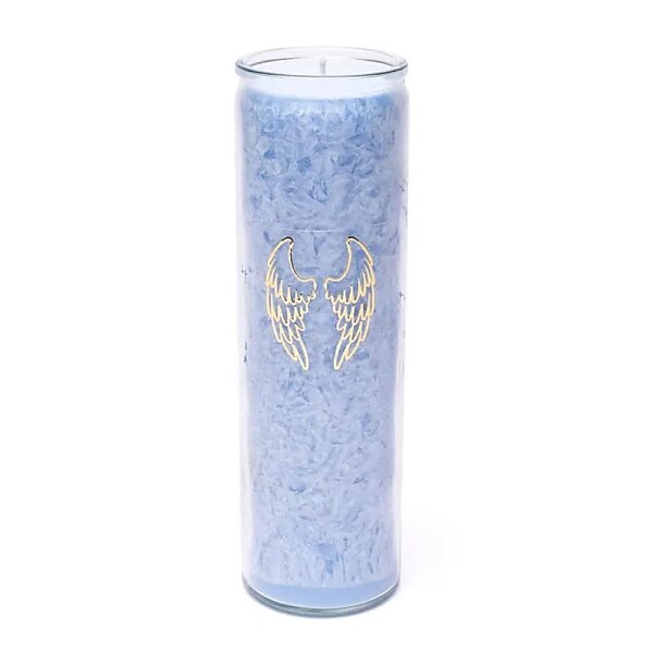 Kerze Stearin Engelsflügel hellblau unparfümiert -- 21x6.5 cm