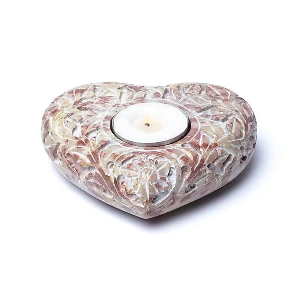 Kerzen-&Räucherstäbchenhalter Herz Speckstein natur -- 9x11cm