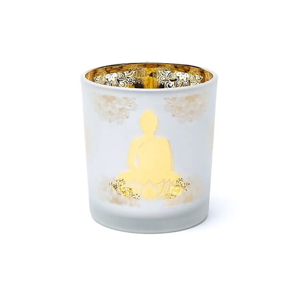 Kerzenhalter gefrosted/metallic Buddha -- 7,3x8 cm