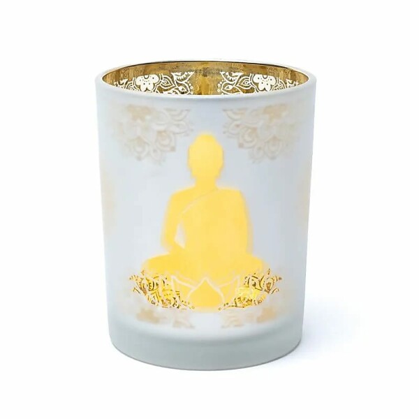Kerzenständer gefrosted/metallic Buddha -- 10x12,5 cm