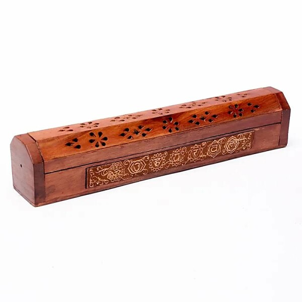 Kistchen/Halter Räucherstäbchen 7 Chakren -- 31x5.5x6 cm