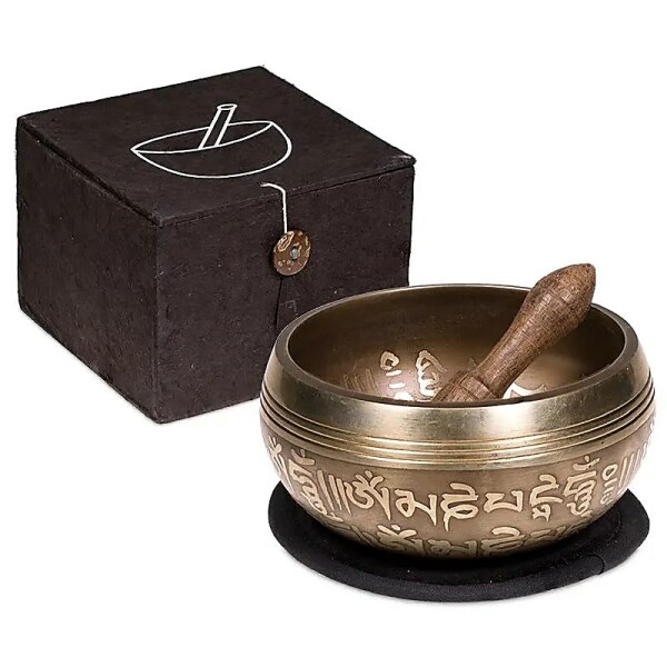 Klangschale OM Geschenkset schwarz -- 300 g; 10 cm