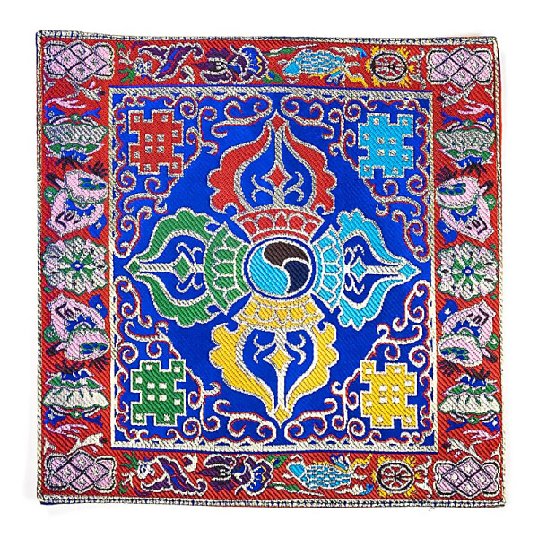 Klangschalen-/Altartuch Double-Dorje blau / rot -- 22x22 cm