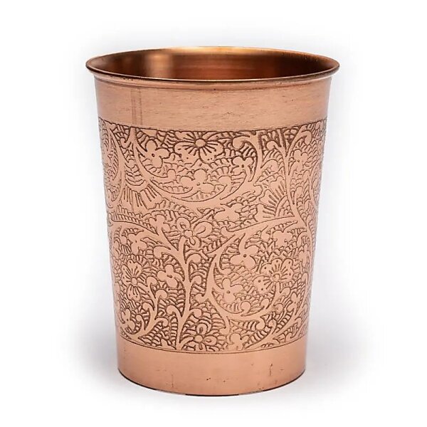 Kupfertrinkbecher Blumenmuster geätzt -- 250ml