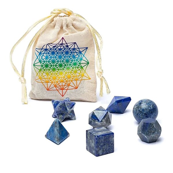 Lapislazuli Heilige Geometrie 7-teiliges Set -- ±6,7x9cm