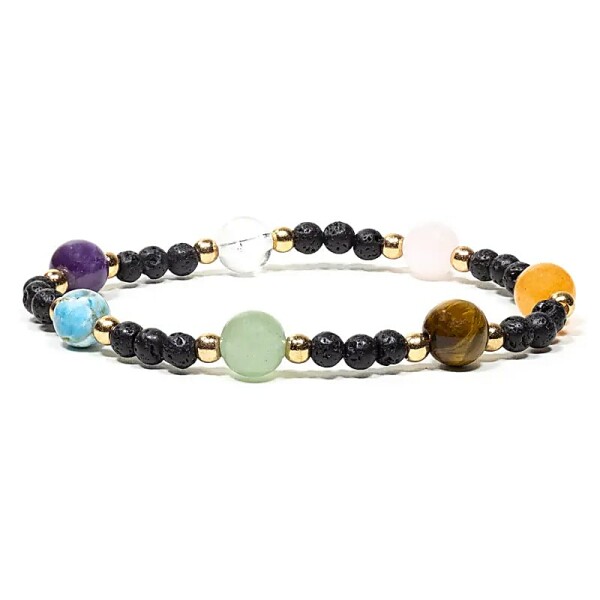 Lavastein Armband mit 7 Edelsteinen elastisch -- 0.4 cm