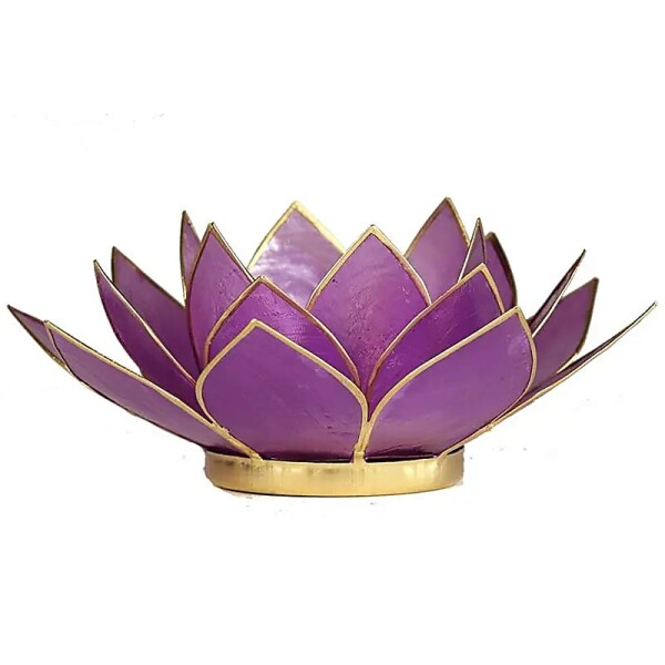 Lotus Teelichthalter lila goldfarbig -- 13.5 cm