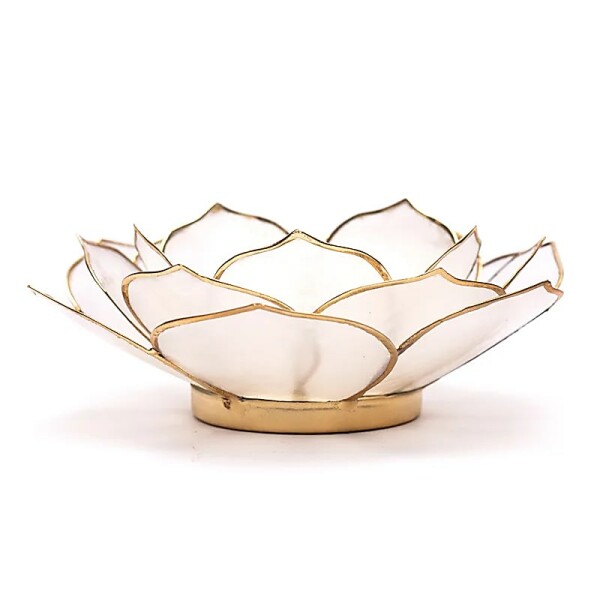 Lotus Teelichthalter natur mit Goldrand -- 13.5 cm