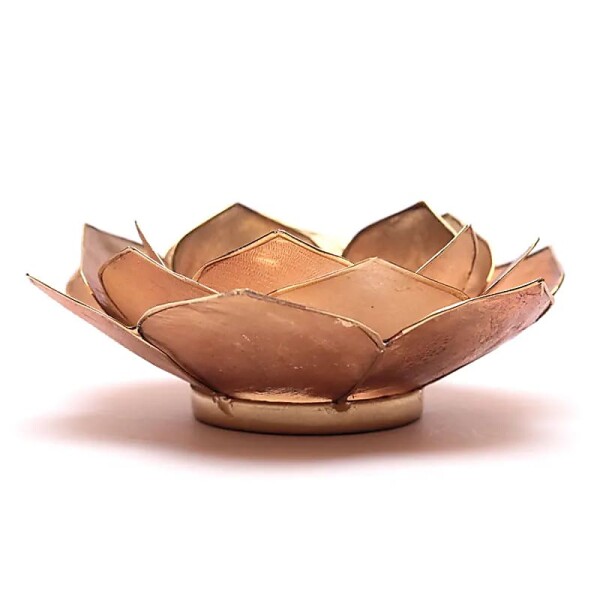 Lotus Teelichthalter rauchig/beige mit Goldrand -- 13,5 cm