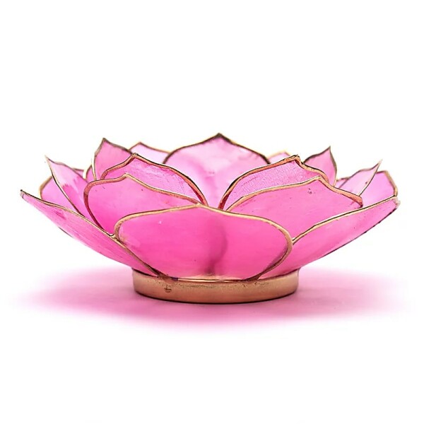 Lotus Teelichthalter rosa mit Goldrand -- 13.5 cm