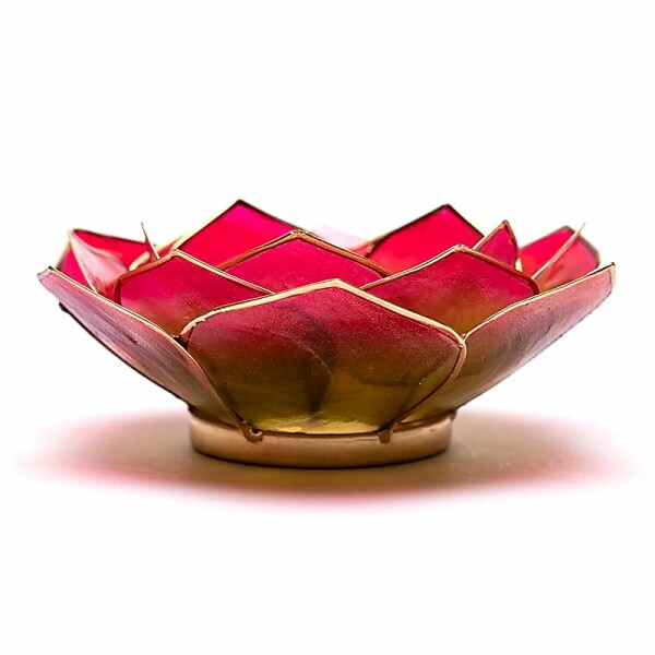 Lotus Teelichthalter rosa/hellgrün mit Goldrand -- 13.5cm