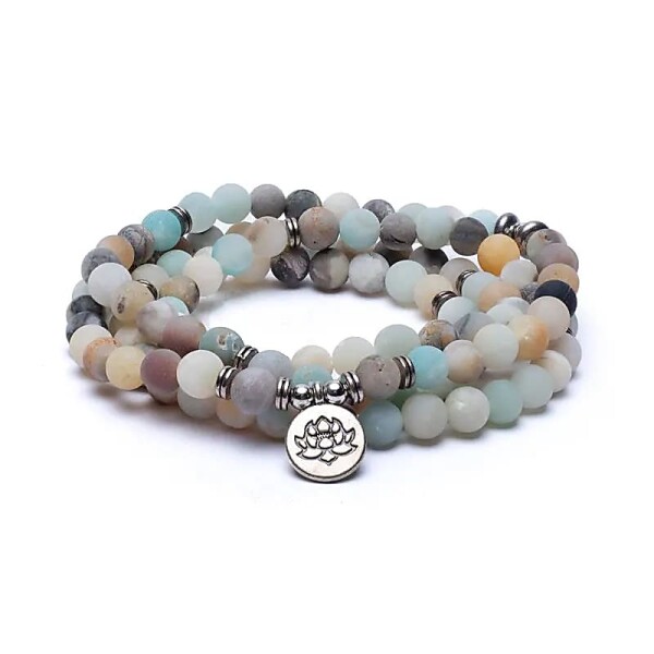 Mala Amazonit elastisch mit Lotus -- 0.8 cm