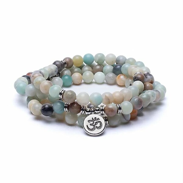 Mala Amazonit elastisch mit OM -- 0.8 cm