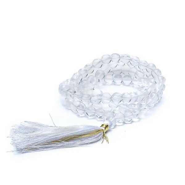 Mala Bergkristall weiße Quaste 108 Perlen +Tasche -- 0.8 cm