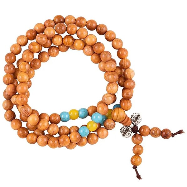 Mala Holz elastisch mit Zierperlen und Dorje -- 0.6 cm