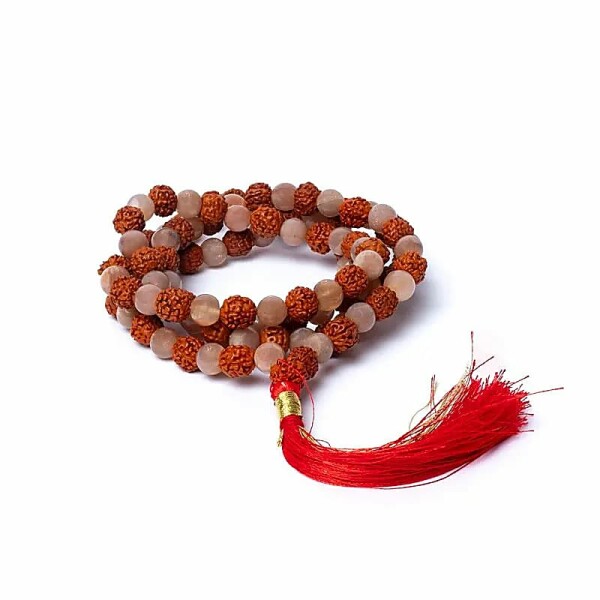 Mala Pfirsich-Mondstein/ Rudraksha AA Qualität im Beutel -- 0,6 cm