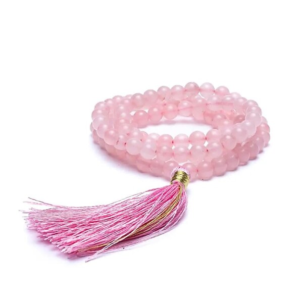Mala Rosenquarz AA-Qualität 108 Perlen + Tasche -- 0.6 cm