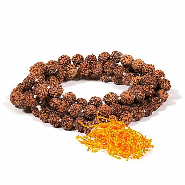 Mala Rudraksha 108 Perlen mit oranger Quaste -- 0.8 cm