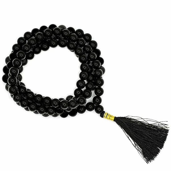 Mala Schwarzer Turmalin AA-Qualität 108 Perlen + Täschchen -- 0.6 cm