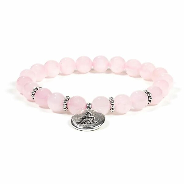 Mala/Armband Rosenquarz elastisch mit Buddha -- 0.8cm