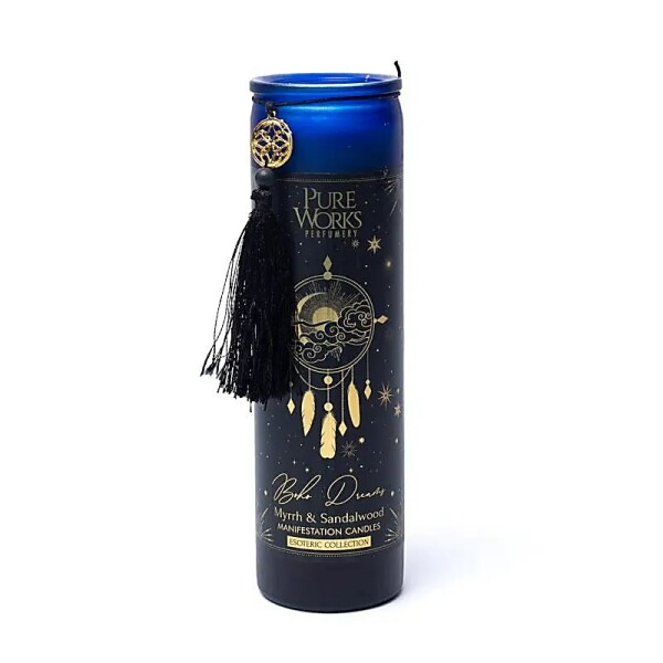 Manifestationskerze Boho Dreams im Glas mit Quaste -- 300g