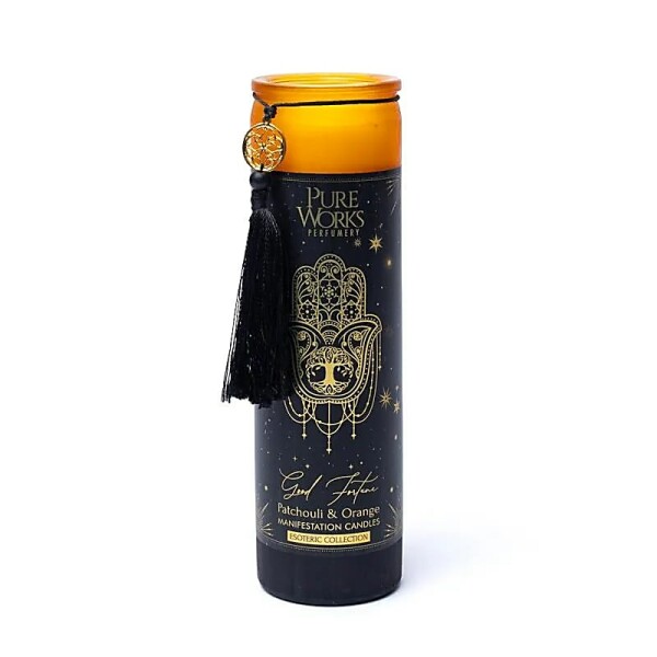Manifestationskerze Good Fortune im Glas mit Quaste -- 300g