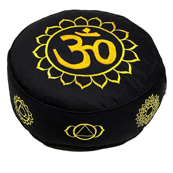 Meditationskissen 7 Chakren-OM gold/schwarz -- 33x17 cm