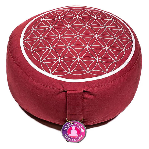 Meditationskissen Blume des Lebens rot/silber -- 33x17 cm
