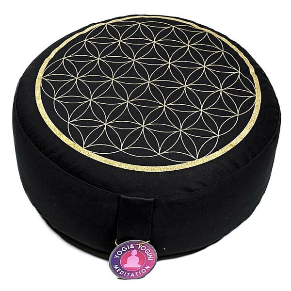 Meditationskissen Blume des Lebens schwarz/gold -- 33x17 cm