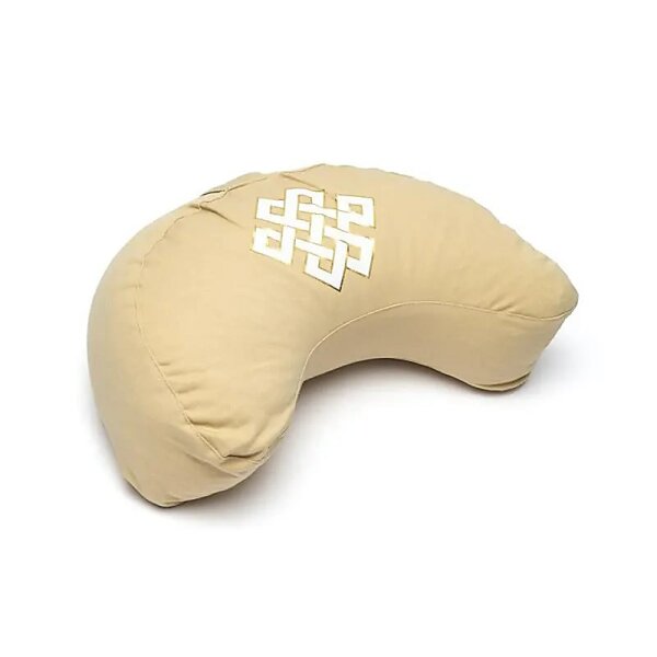 Meditationskissen Halbmondform unendlicher Knoten beige Bio-Baumwolle (OCS) -- 37x17x13 cm