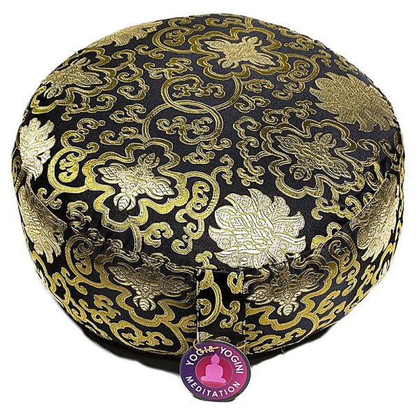 Meditationskissen Lotus Design schwarz/gold -- 33x17 cm