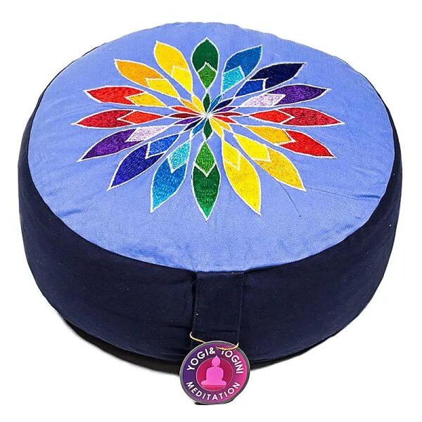 Meditationskissen Multicolor-Blumenmotiv blau -- 33x17 cm
