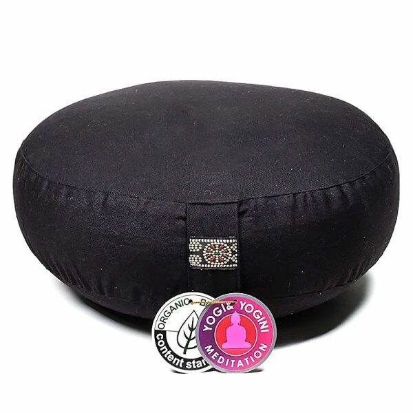 Meditationskissen schwarz flach Baumwolle BIO (OCS) -- 2200 g; 33x12 cm