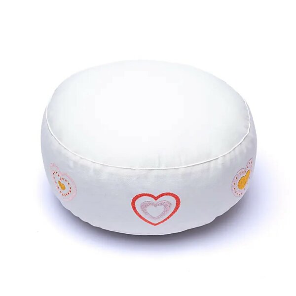 Meditationskissen weiß Herzen BIO-Baumwolle (OCS) -- 33x17 cm; 2100g
