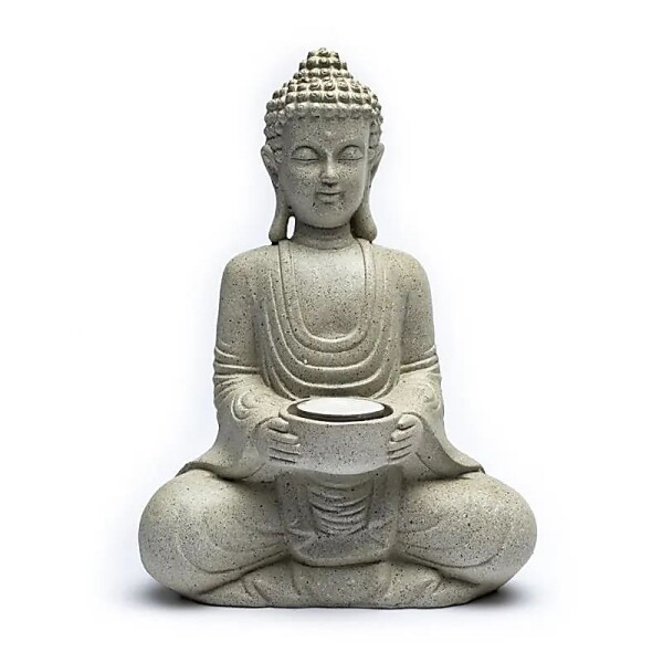 Meditierender Buddha mit Kerzenhalter steingrau -- 550 g; 27 cm