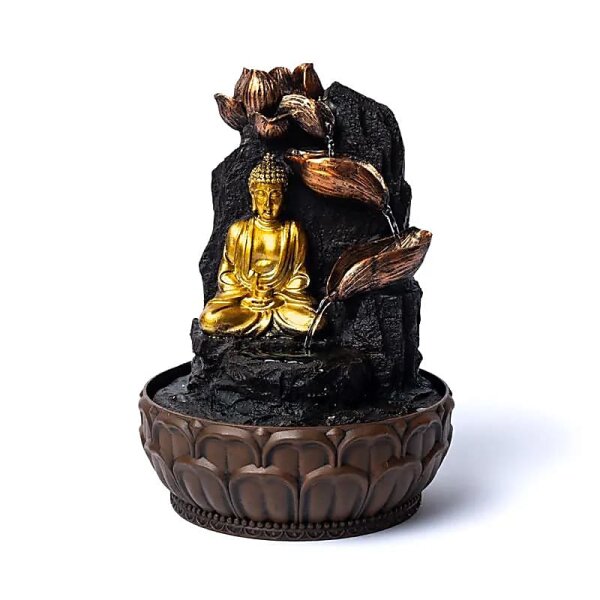 Meditierender Buddha mit Lotus Springbrunnen -- 19.5x19.5x27cm