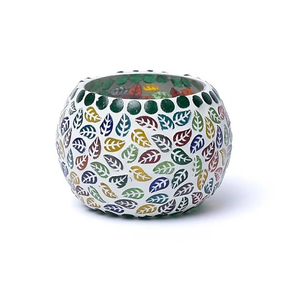 Mosaik Teelichthalter Blätter -- 9cm