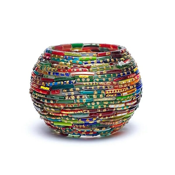 Mosaik Teelichthalter farbige Streifen -- 7,5cm