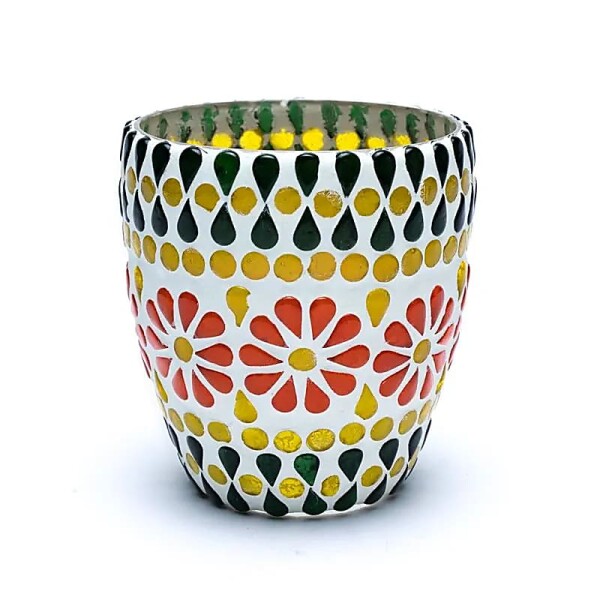 Mosaik Teelichthalter grün/gelb -- 10cm