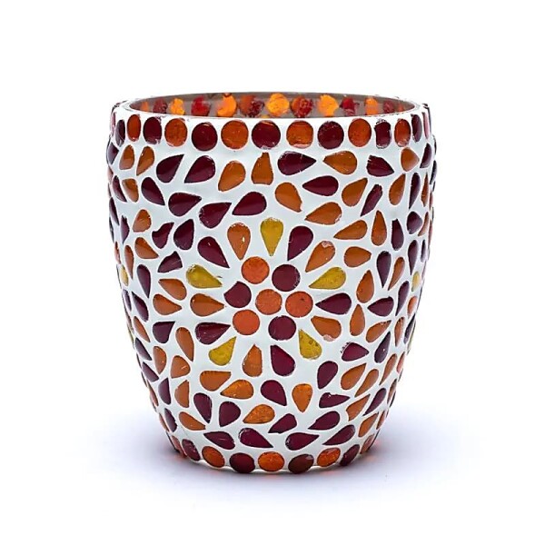 Mosaik Teelichthalter rot/gelb -- 10cm