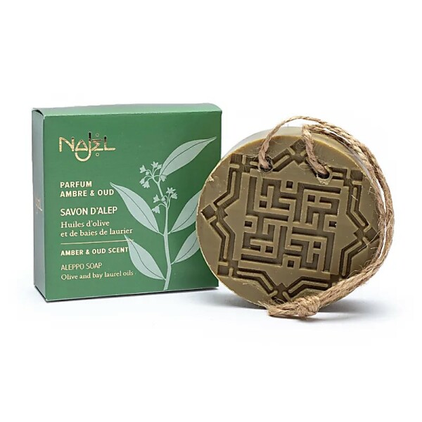 Najel Aleppo Kräuterseife Bernstein/Oud mit Schnur -- 150 g