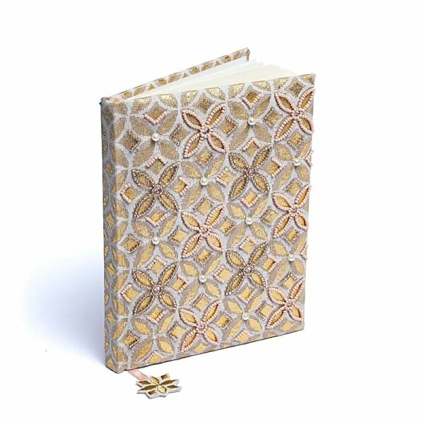 Notizbuch Samt beige/gold mit Blume des Lebens -- 20x15 cm