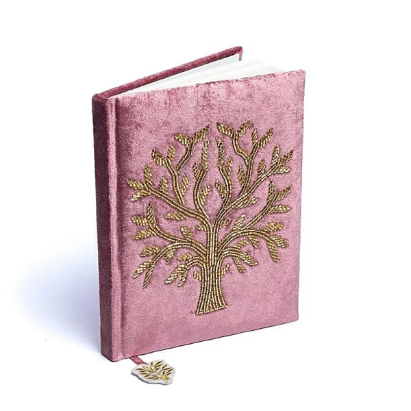 Notizbuch Samt rosa mit Lebensbaum - 20x15 cm