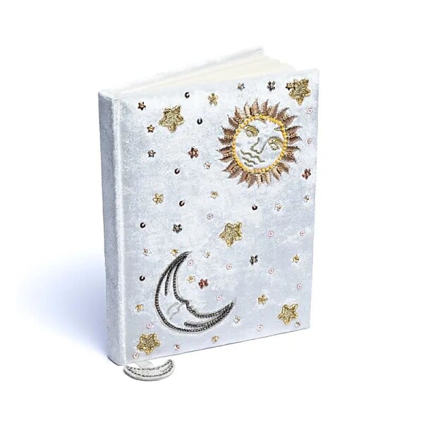 Notizbuch Samt weiß mit Sonne und Mond -- 20x15 cm