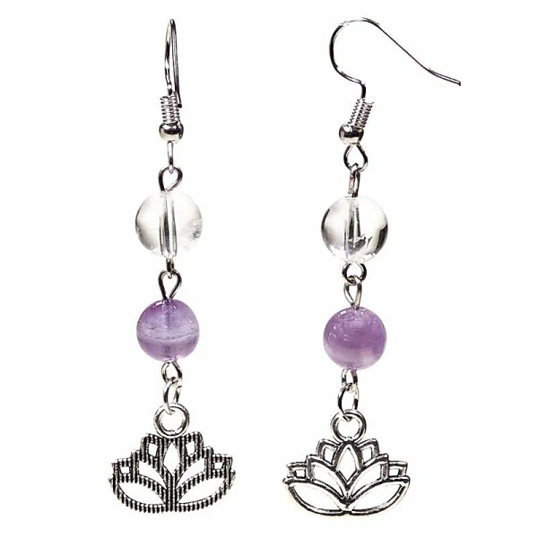 Ohrringe Chevron-Amethyst/Bergkristall mit Lotus -- 8mm