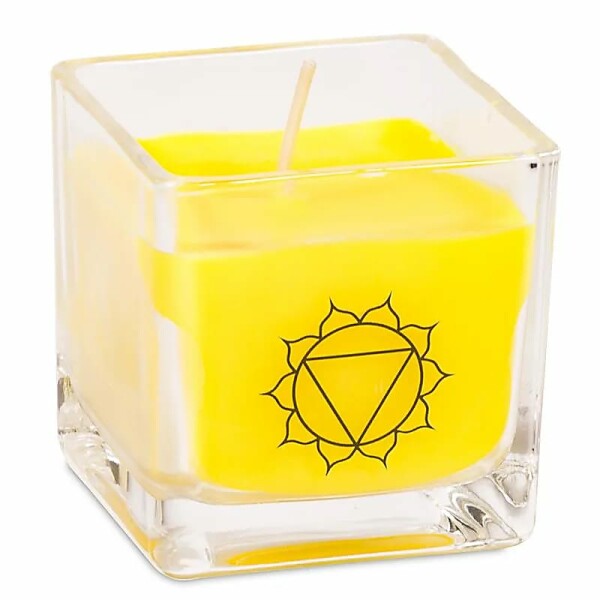 Ökologische Rapswachs-Duftkerze 3. Chakra-- ±260 g; 6x6x6 cm