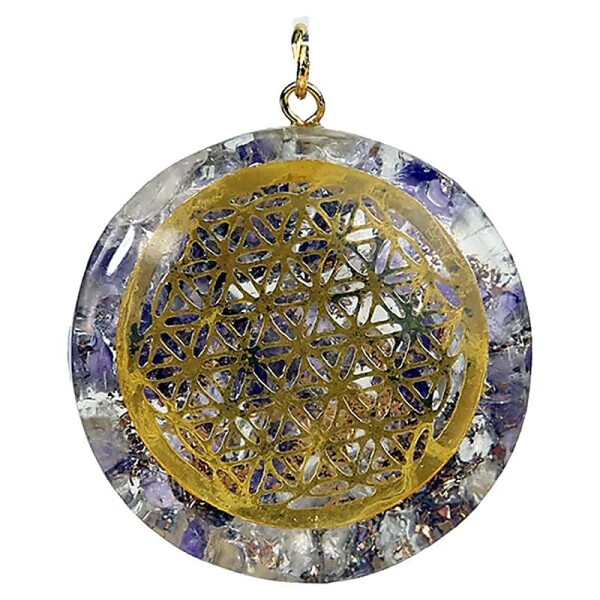 Orgonit Anhänger Blume des Lebens Amethyst&Bergkristall